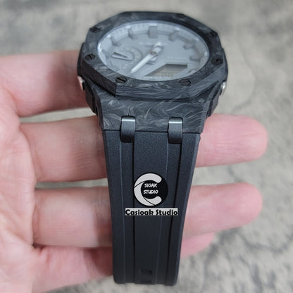 Casioak Mod Watch Carbon Fiber Superior Black Case Black Strap Gray Time Mark Gray Dial 44mm- Casioak Mod Casio G-Shock Royal Oak Custom Mens Luxury Watches Ga2100