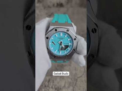Casioak Mod Klocka Silverfärgad Kapsel Tiff Gummiband Tiff Vit Tidsmark Tifffdny Blå Urskivor 42mm